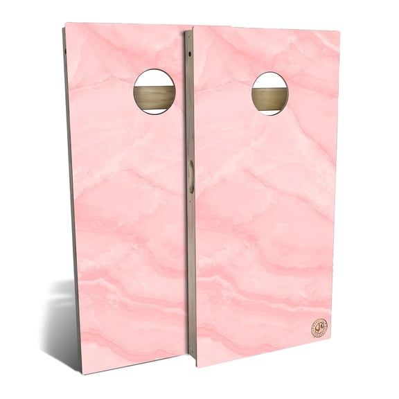 Skip's Garage | Pink Marble Cornhole Board Set | Includes Boards & Bags | Choose Your Size & Accessories