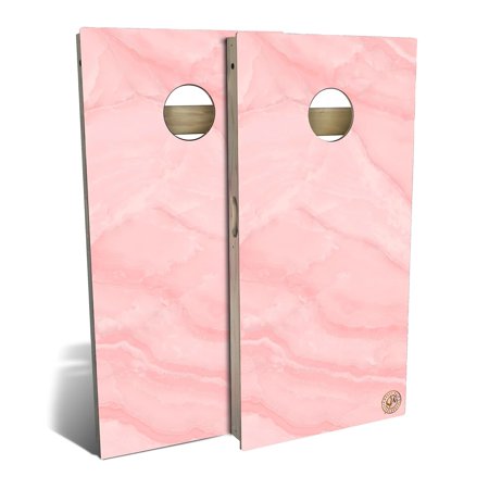 Skip's Garage Pink Marble Outdoor Cornhole Board Set Include Case + Hole Lights Backyard 2x4