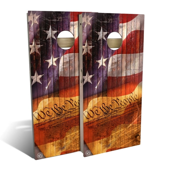 Skip's Garage | American Flag We The People Cornhole Board Set | Includes Boards & Bags | Choose Your Size & Accessories