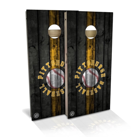 Skip's Garage | Pittsburgh Baseball Cornhole Board Set | Includes (2) Boards, (8) Bags & Optional Accessories