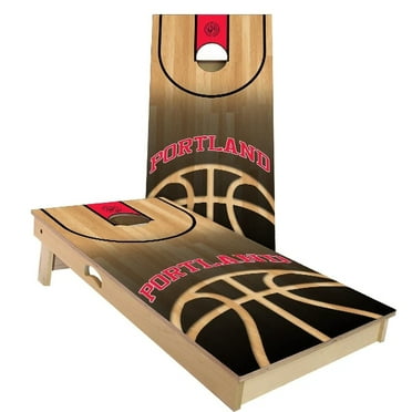 Skip's Garage Portland Basketball Outdoor Cornhole Board Set Include Carrying Case Backyard 2x4