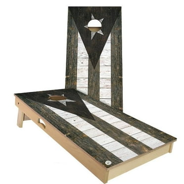 Skip's Garage Puerto Rico Flag Rustic Outdoor Cornhole Board Set Include Hole Lights Backyard 2x4