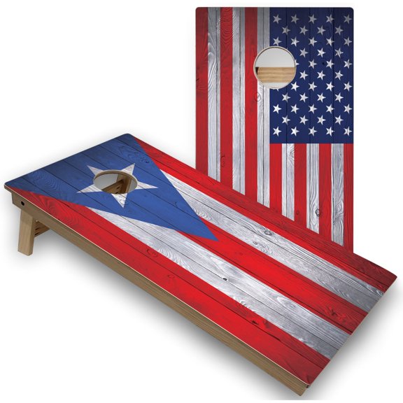 Skip's Garage | Puerto Rico & USA Flag Cornhole Boards | Includes (2) Boards, (8) Bags & Optional Accessories