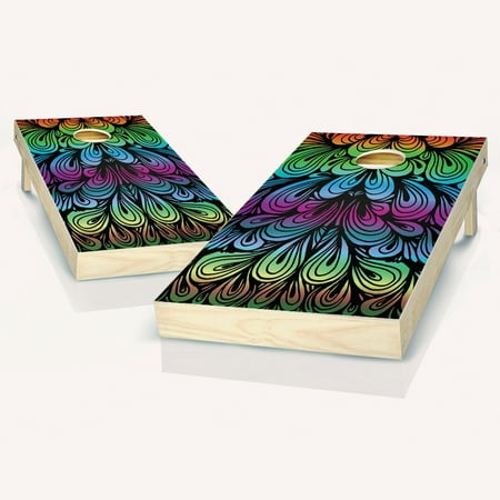 Skip's Garage Rainbow Swirl Solid Wood Cornhole Board Set