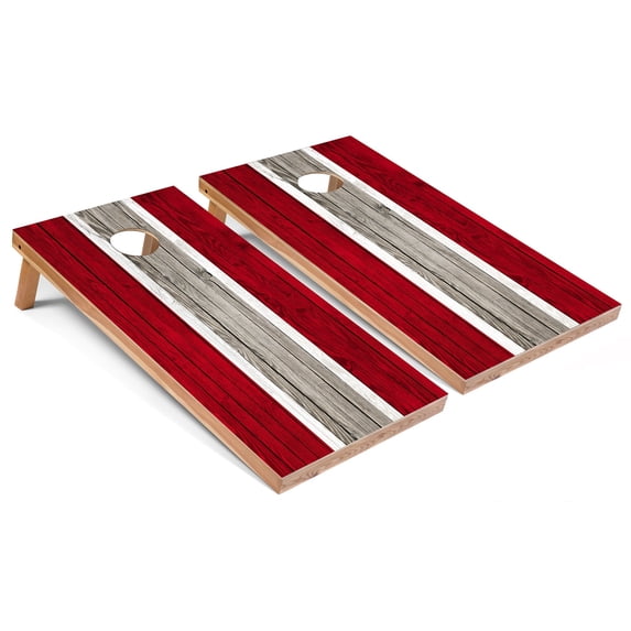 Skip's Garage | Red Striped Cornhole Boards | Includes (2) Boards, (8) Bags & Optional Accessories