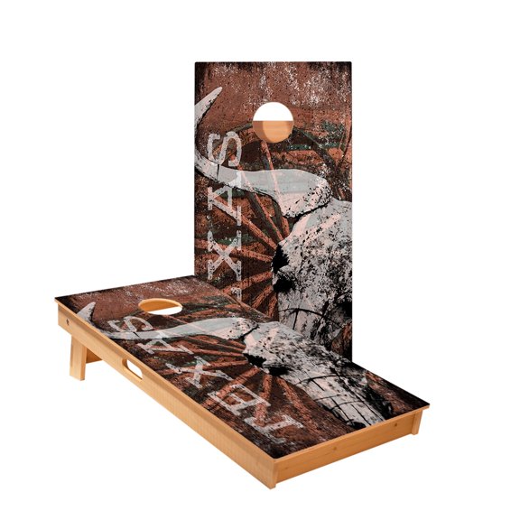 Skip's Garage | Red Texas Longhorn 2x4 Cornhole Boards (24" x 48") | Includes (2) Boards | Resin Bags + Case & Lights