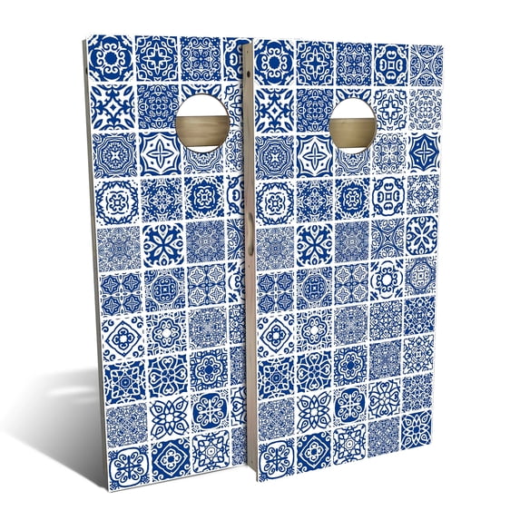 Skip's Garage | Blue Tile Cornhole Board Set | Includes Boards & Bags | Choose Your Size & Accessories