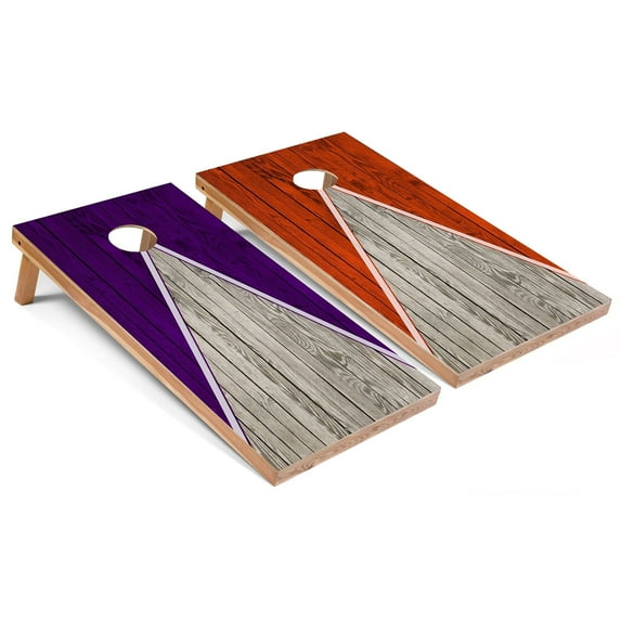 Skip's Garage | Purple and Orange Pyramid Cornhole Boards | Includes (2) Boards, (8) Bags & Optional Accessories