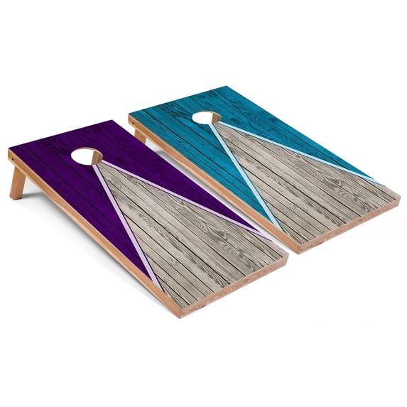 Skip's Garage | Purple and Turquoise Pyramid Cornhole Boards | Includes (2) Boards, (8) Bags & Optional Accessories