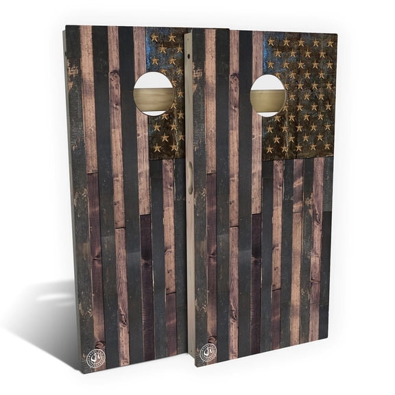 Skip's Garage | Rustic American Flag Cornhole Board Set | Includes Boards & Bags | Choose Your Size & Accessories