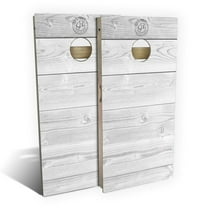 Skip's Garage Rustic White Wood Outdoor Cornhole Board Set Include Hole Lights Backyard 2x4