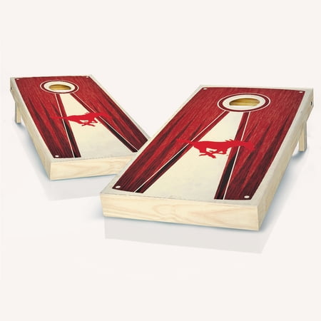 Skip's Garage SMU Mustangs Stained Pyramid Solid Wood Cornhole Board Set