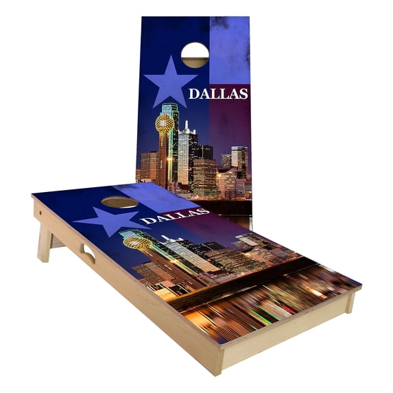 Skip's Garage | Dallas City Cornhole Board Set | Includes Boards & Bags | Choose Your Size & Accessories