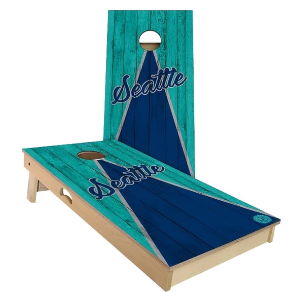 Skip's Garage | Seattle Triangle Baseball Cornhole Board Set | Includes Boards & Bags | Choose Your Size & Accessories