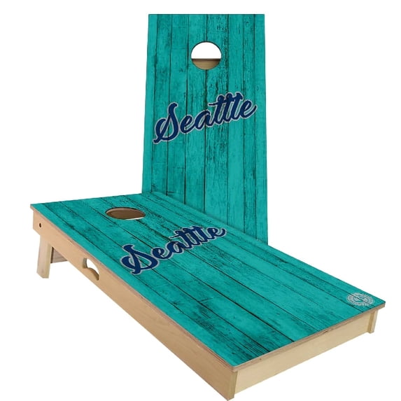 Skip's Garage | Seattle Vintage Baseball Cornhole Board Set | Includes Boards & Bags | Choose Your Size & Accessories