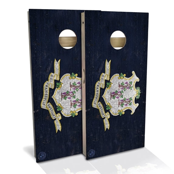 Skip's Garage | Connecticut Flag Cornhole Board Set | Includes Boards & Bags | Choose Your Size & Accessories