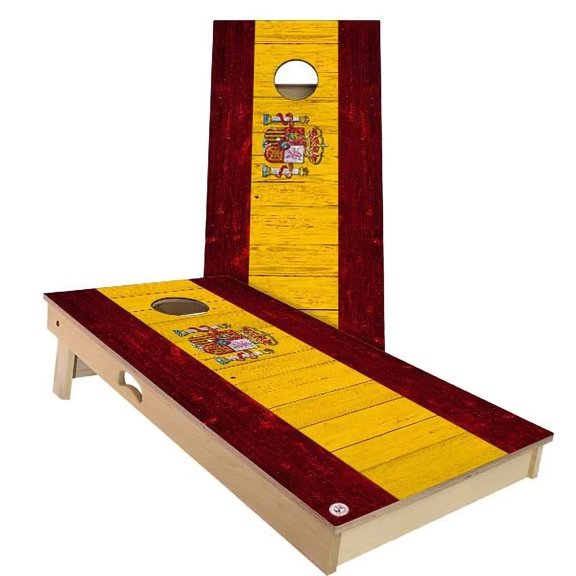 Skip's Garage | Spain Flag Cornhole Board Set | Includes (2) Boards, (8) Bags & Optional Accessories