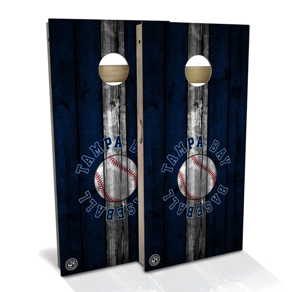 Skip's Garage | Tampa Bay Baseball Cornhole Board Set | Includes (2) Boards, (8) Bags & Optional Accessories