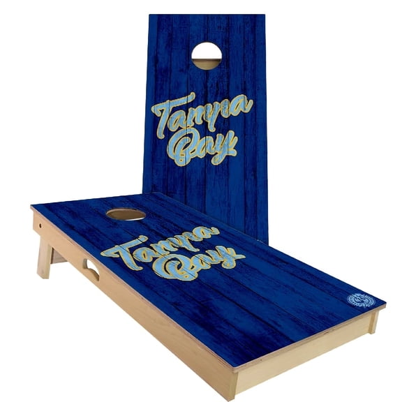 Skip's Garage | Tampa Bay Vintage Baseball Cornhole Board Set | Includes (2) Boards, (8) Bags & Optional Accessories