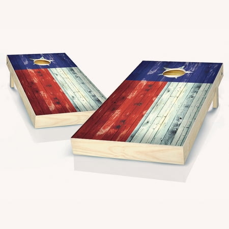 Skip's Garage Texas State Flag Distressed Solid Wood Cornhole Board Set