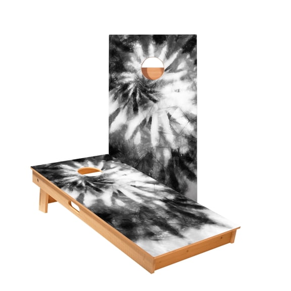 Skip's Garage | Tie-Dye Black And White Cornhole Boards | Includes (2) Boards | NO Bags | LED Lights