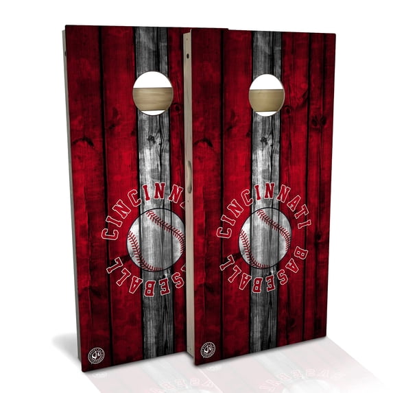 Skip's Garage | Cincinnati Baseball Cornhole Board Set | Includes Boards & Bags | Choose Your Size & Accessories