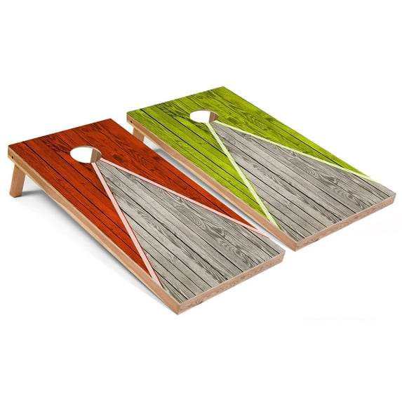 Skip's Garage | Orange and Lime Pyramid Cornhole Boards | Includes (2) Boards, (8) Bags & Optional Accessories