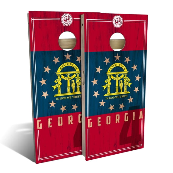 Skip's Garage | Georgia State Flag 2.0 Backyard 2x4 Cornhole Board Set (24" x 48") | Includes (8) Bags + Various Accessory Options