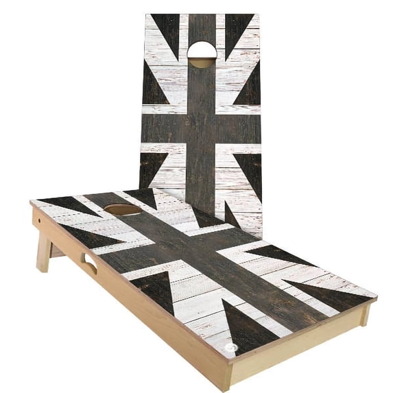 Skip's Garage | England Flag Rustic Cornhole Board Set | Includes Boards & Bags | Choose Your Size & Accessories
