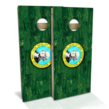 Skip's Garage Washington Flag Color Outdoor Cornhole Board Set Include Hole Lights Backyard 2x4