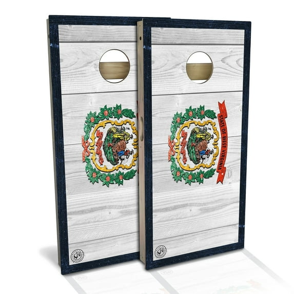 Skip's Garage West Virginia Flag Outdoor Cornhole Board Set Include Hole Lights Backyard 2x4
