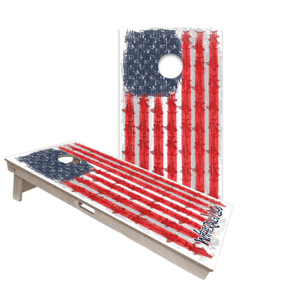 Skip's Garage | Withering Wilds USA Distressed Backyard 2x4 Cornhole Board Set with Bags