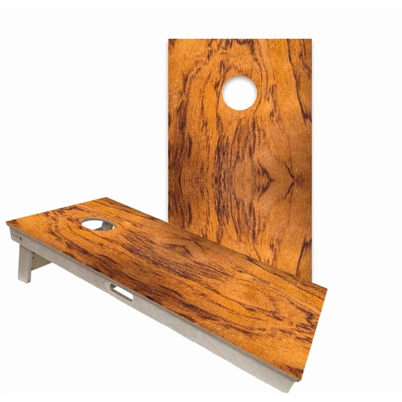 Skip's Garage | Wood Finish Tiger Wood 2x4 Cornhole Board Set | Includes (2) Boards & (8) Bags | Backyard | LED Lights