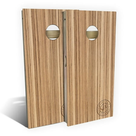 Skip's Garage Zebra Wood Outdoor Cornhole Board Set Include Carrying Case Backyard 2x4
