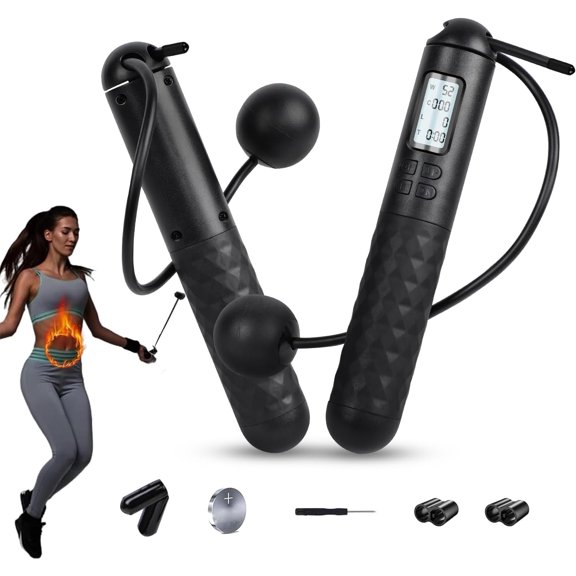 Skipping Rope with Counter, Cordless Jump Rope, Adjustable Digital Counting Jump Ropes, Gravity Ball Skipping, Weighted Jump Rope With Counter for Lose Weight, Calories