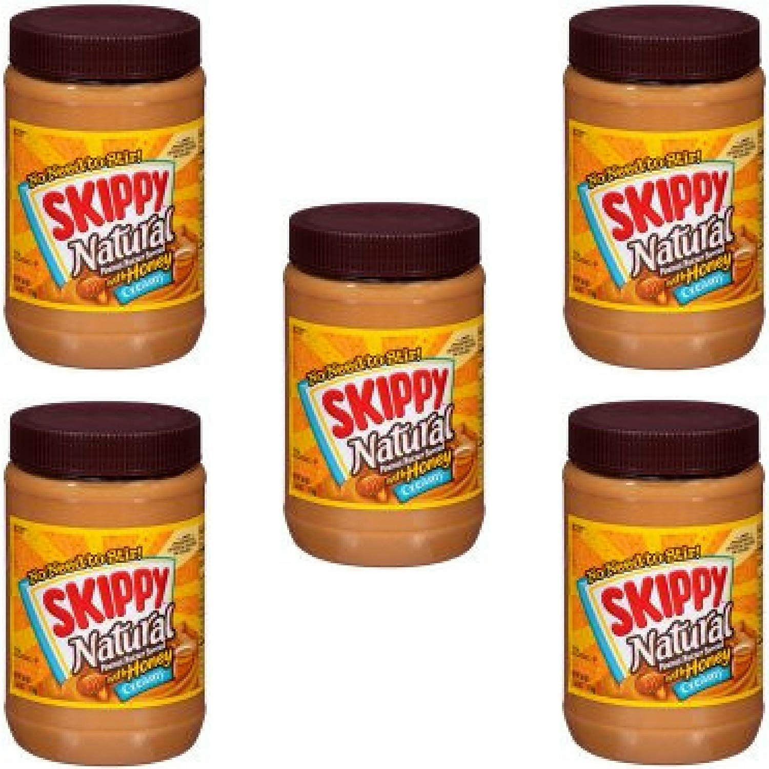 Skippy Natural Creamy Peanut Butter Spread with Honey 40 oz. Plastic Jar - 5 Bottles