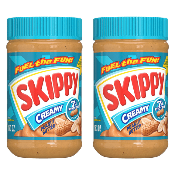 SKIPPY Peanut Butter, Creamy, Plastic Jar 16.3 oz (Pack of 2)