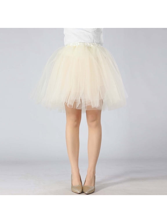 Skirt Category Women's Solid Color Tutu Skirt for Parties and Performances - A Line Casual Beach School Dance Skirt for Spring Summer, Beige, S