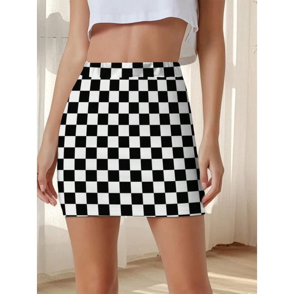 Skirt Checkered Pattern Multicolor Casual Streetwear