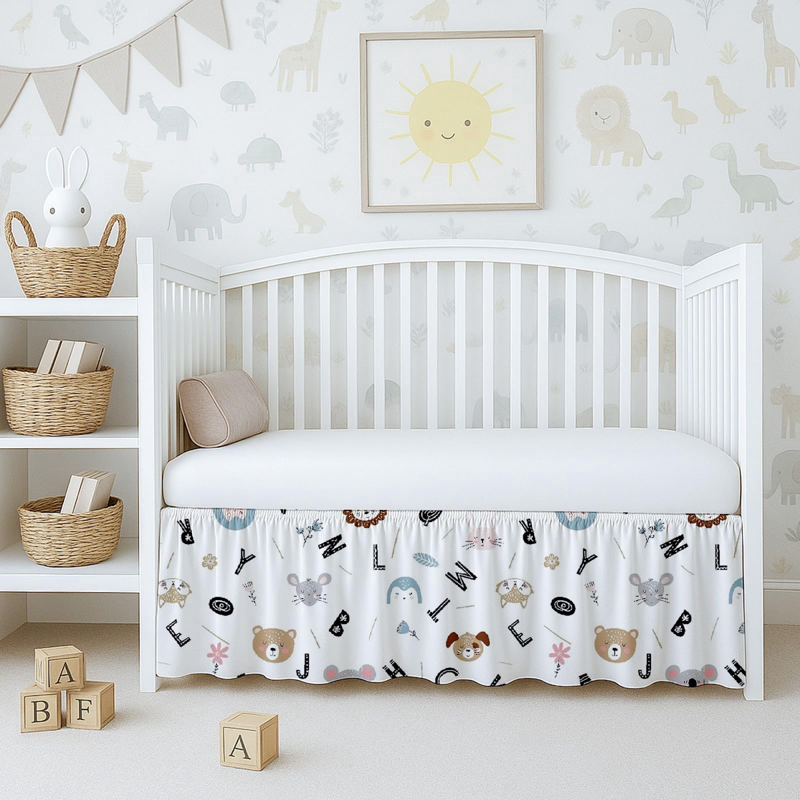 Skirt Dust Ruffle  Soft & Durable Bedding For Or Fits Standard 28" X 52"+14" Drop Classic Ruffled Design Alphabet Adventure