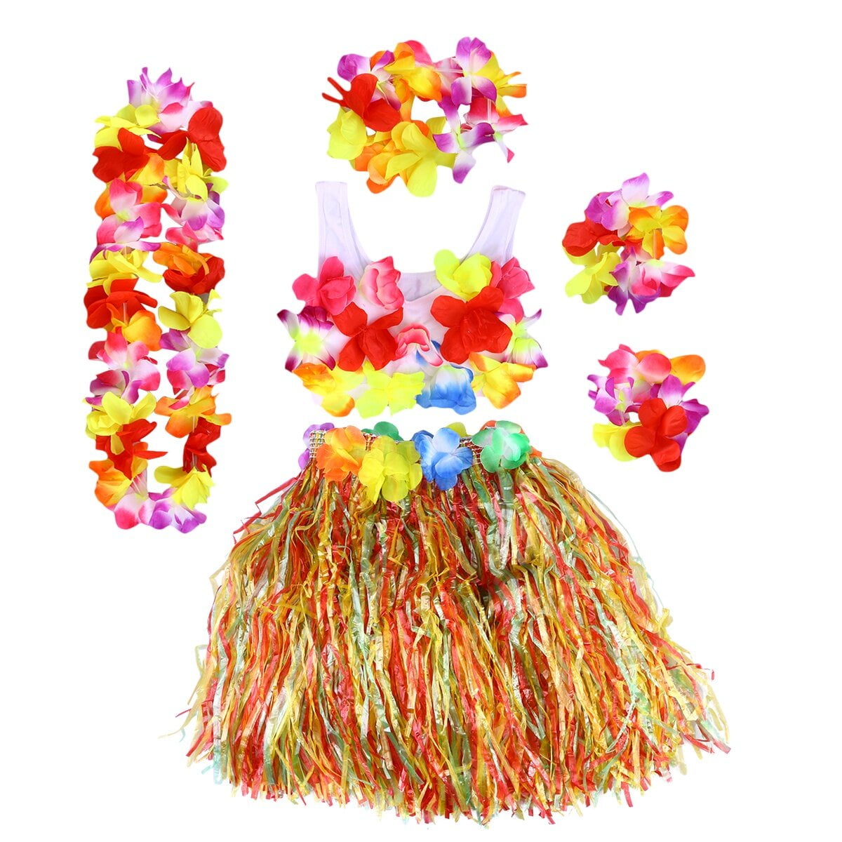 Skirt Grass Hula Hawaiian Luau Hawaii Flower Leis Dress Tropical Party