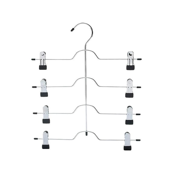 Skirt Hangers for Women, 4 Tier Metal Pants Hanger Space Saving with Adjustable Clips, Non Slip Grip for Slacks, Trousers, Shorts, Jeans, Towels, 1 Pcs, 14.96x13.0"