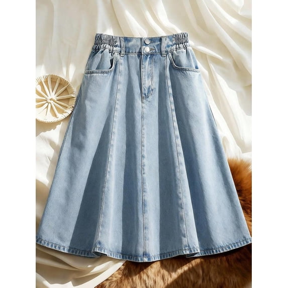Skirt Light Wash A-Line Midi Skirt