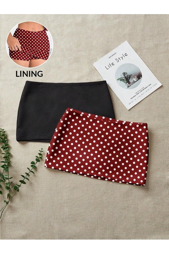 Skirt Set - Burgundy White Polka Dot Multicolor-7