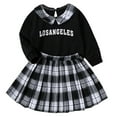 thumbnail image 1 of Skirt Set for Girls 5T Girl's 2 Piece Outfit Letter Graphic Collared Tee Plaid Pleated Skirt Set Preppy Outfits, 1 of 9