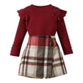thumbnail image 1 of Skirt Set for Girls Size 6 Toddler Baby Girl Fall Winter Clothes Flying Sleeve Solid Color Tops and A-line Plaid Skirt Set, 1 of 5