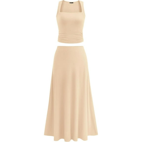 Skirt Sets Women 2 Piece Outfits 2025 Summer Casual Knit Tank Tops Flowy Midi Skirts Matching Vacation Clothes