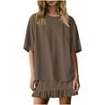 thumbnail image 1 of Skirt Sets Women 2 Piece Outfits Two Piece Lounge Set Travel Vacation Outfits Short Sleeve Crewneck Oversized Tee Shirts Ruffle Mini Skirt, 1 of 5