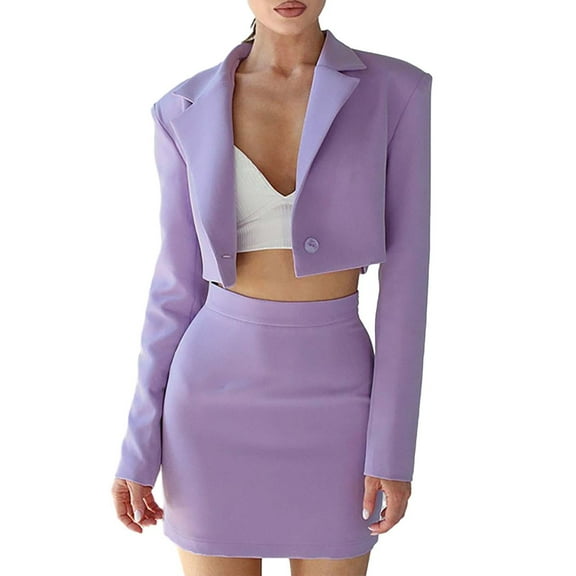 Skirt Suit Women'S Early Autumn Fashion Casual Short Suit Slim Skirt Suit,Purple Women'S Polyester Short Skirt S