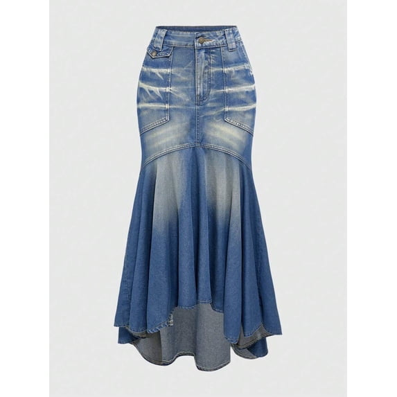 Skirt With Fish Tail Hem Blue-2